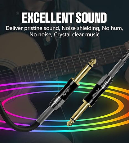 Softline Pro Electric Guitar Patch Cord Cable, 6.35MM Mono Jack to 6.35MM Mono Jack 16 Ft / 5 Meter Cable for Mixer, Power Amplifier, HiFi Stereo, Loudspeaker, Durable Gold Plated Connectors, SPJJ500