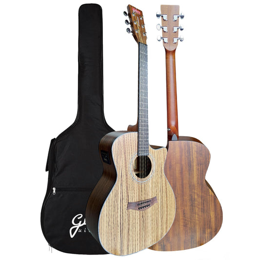 Gibz's Semi Acoustic-Electric Guitar Pro Acoustical Series 40” Grand Auditorium Cutaway Zebra Wood Body Built-in EQ, Preamp & Tuner Adjustable Truss Rod Die-Cast Machine Heads Rounded – GPA40-A06EQ