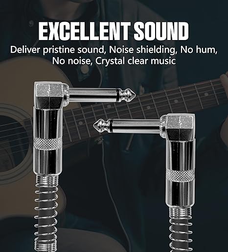 Softline Pro SP PRT 09 Guitar Patch Cable Right Angle 25 cm 1/4 Instrument Cable For Effect Pedals (9 Inch) (Silver Plated Pack of 6)