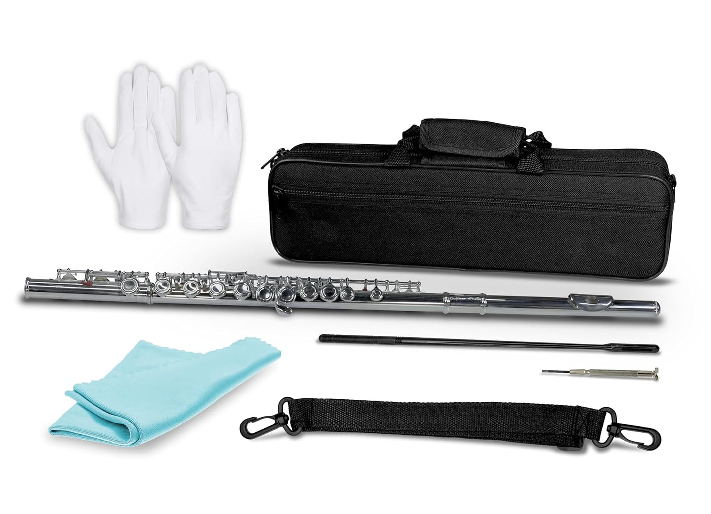Gibz's by Softline Pro 16 Holes Metal Flute in C Key – Professional Silver Finish Concert Flute with Protective Carry Case for Beginners, Students & Musicians