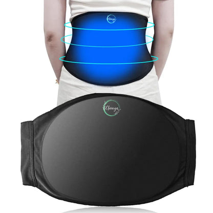 Black and blue waist support belt with a visible brand logo on a white background