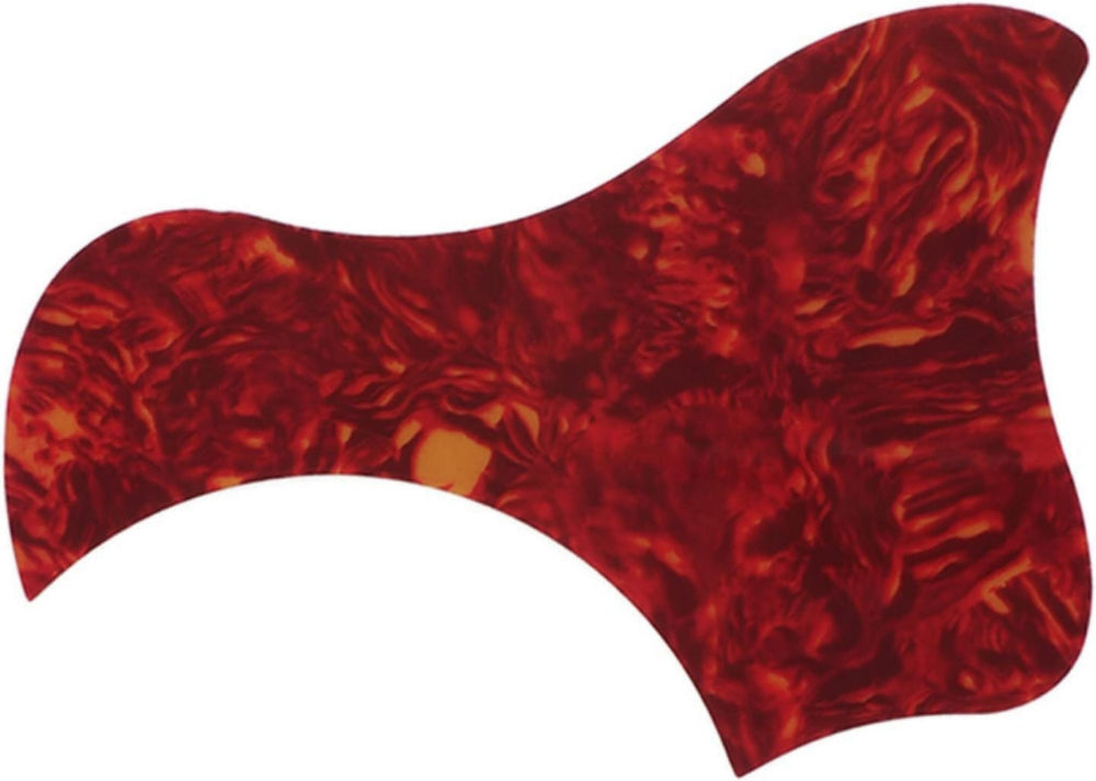 Red guitar pickguard with a flame pattern on a white background