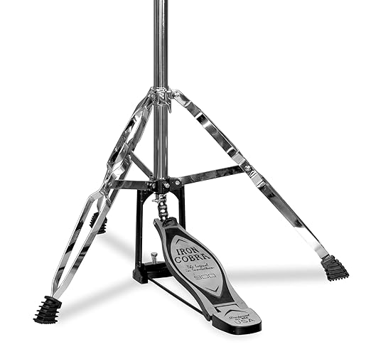 “Rubber feet and leg end protection on heavy duty hi-hat stand”