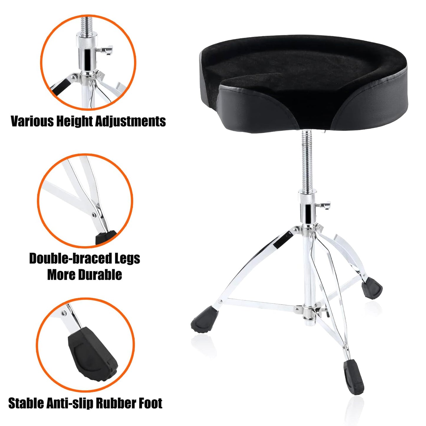 Black drum stool with height adjustments and stable feet on a white background.