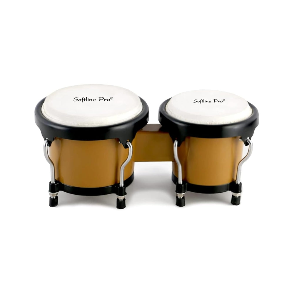 Close-up of the natural skin drum head on caramel ABS bongo shell.