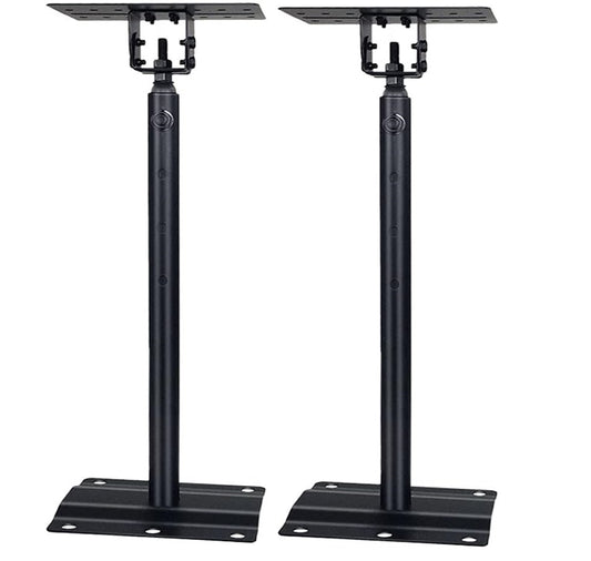 Two black metal brackets on a white background