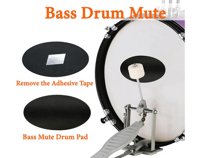 Bass drum mute with adhesive tape and drum pad on a white background