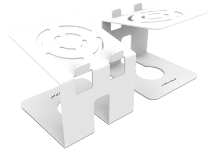 White metal bookends on a white background