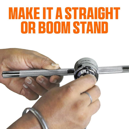 Softline Pro SP-B200 double-braced cymbal boom stand fully extended height view with chrome finish and tripod rubber feet