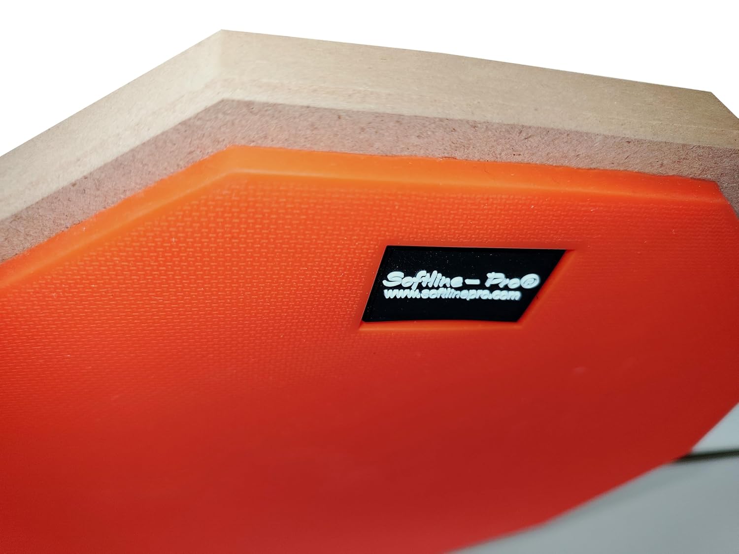 Orange sanding block with a visible brand logo on a white background