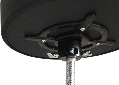 Close-up of a black ceiling mount with a metal rod on a white background