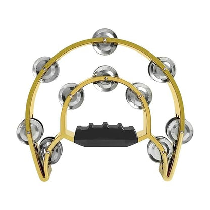 Softline Pro branded golden tambourine showcasing ABS body and stainless steel jingles