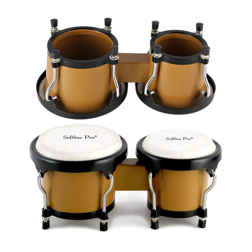 Tuning wrench inserted into bongo drum lug demonstrating tuning capability.