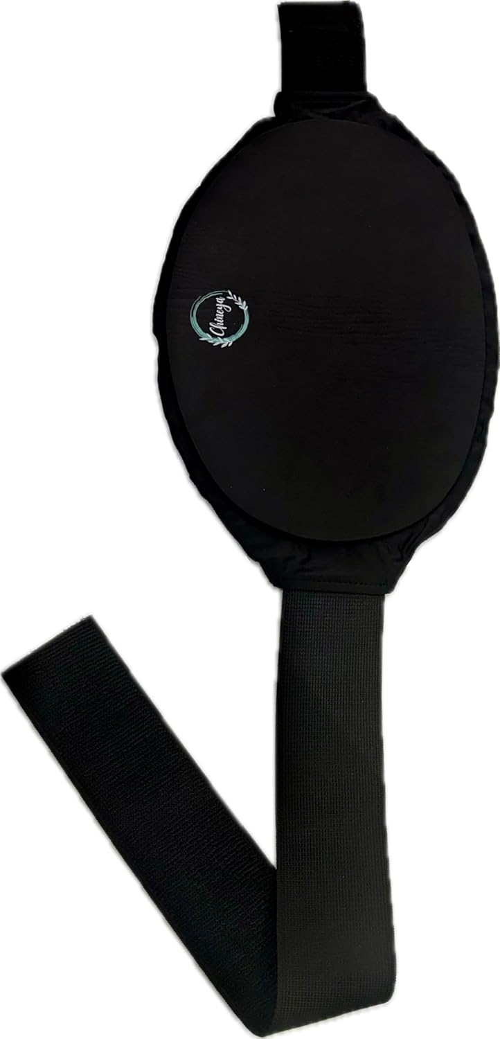 Black waist bag with a visible brand logo on a white background