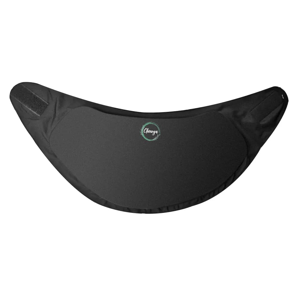 Black seat cover with a brand logo on a white background