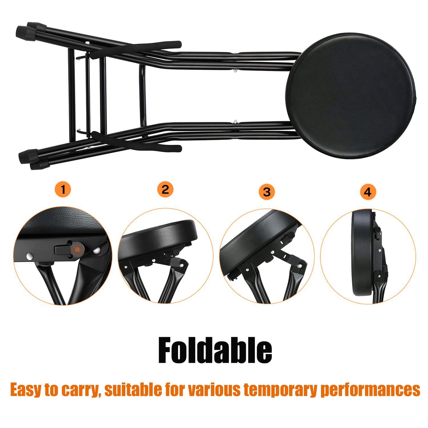 Black foldable chair with multiple angles shown on a white background