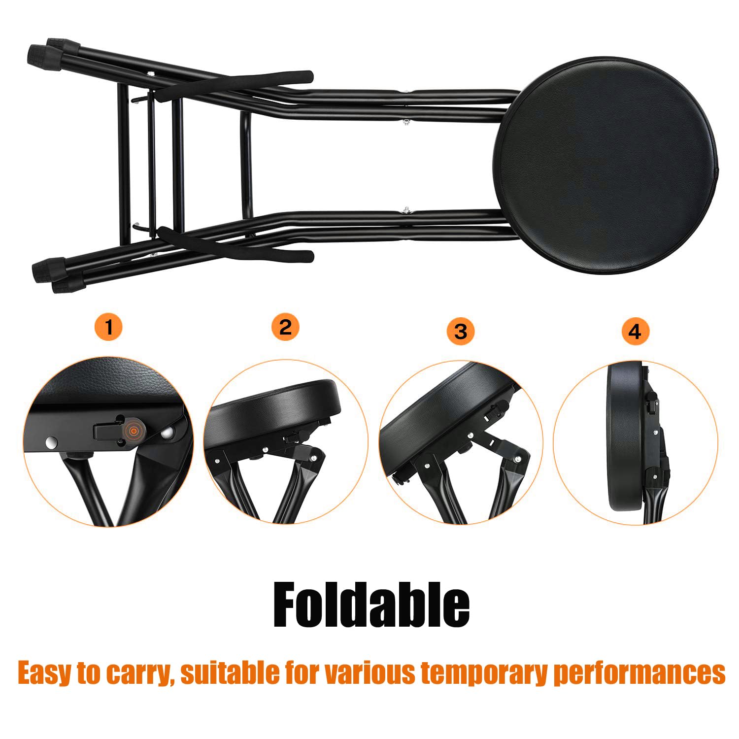 Black foldable chair with multiple angles shown on a white background