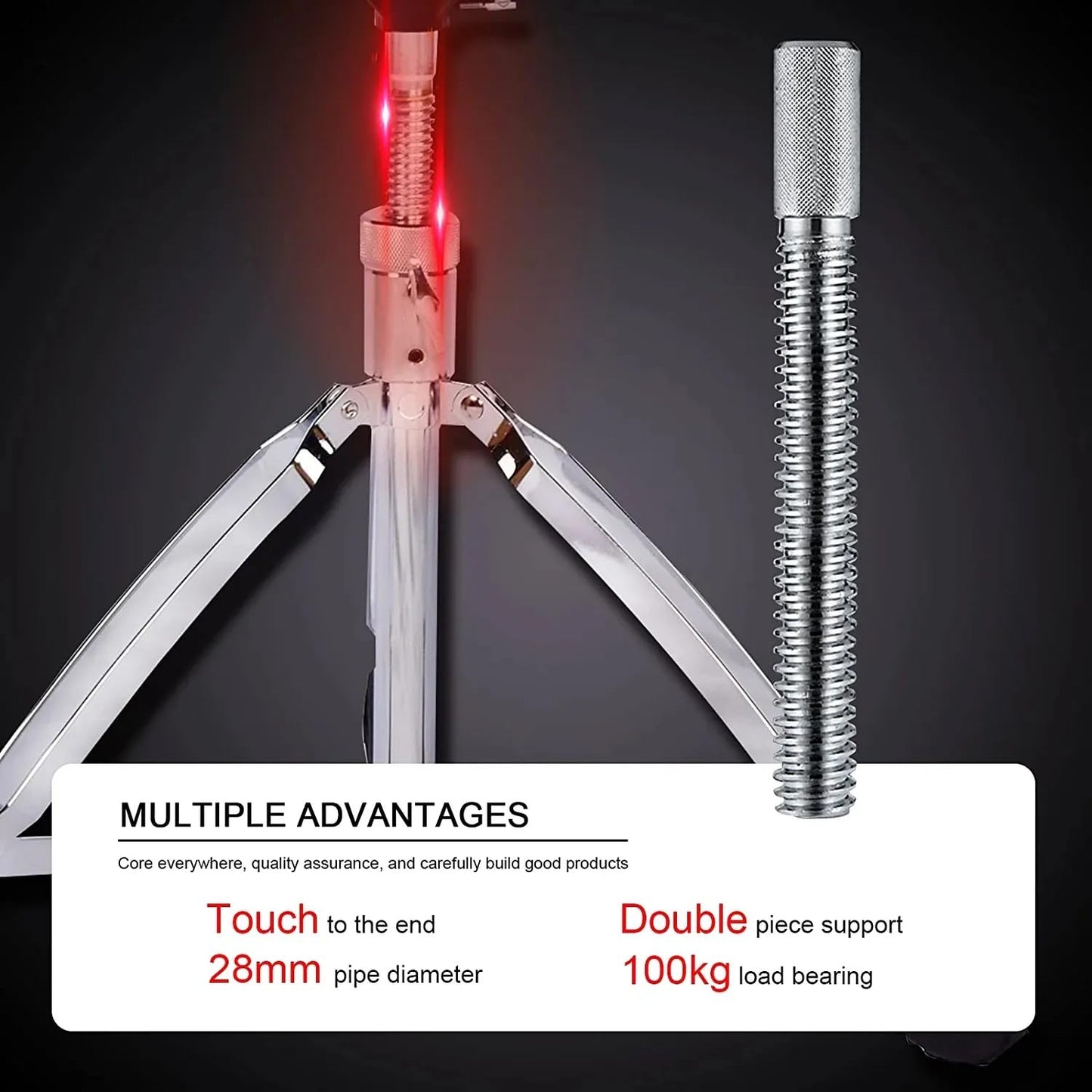 Metal stand with pipe and support details on a dark background