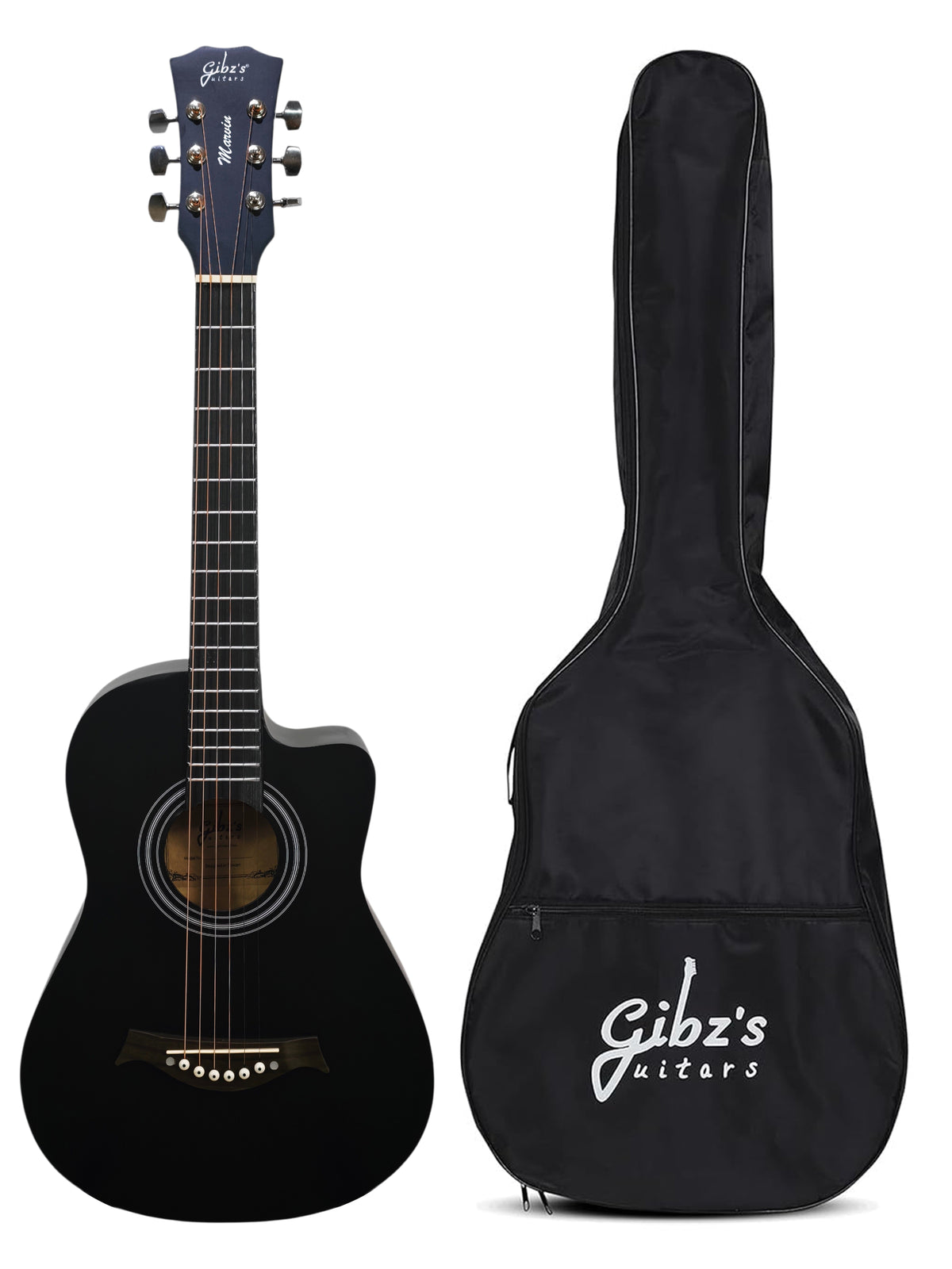 Gibz's guitars Marvin Series 34-Inch Cutaway Acoustic Guitar with Pick Up & Bag (G 234D BK)