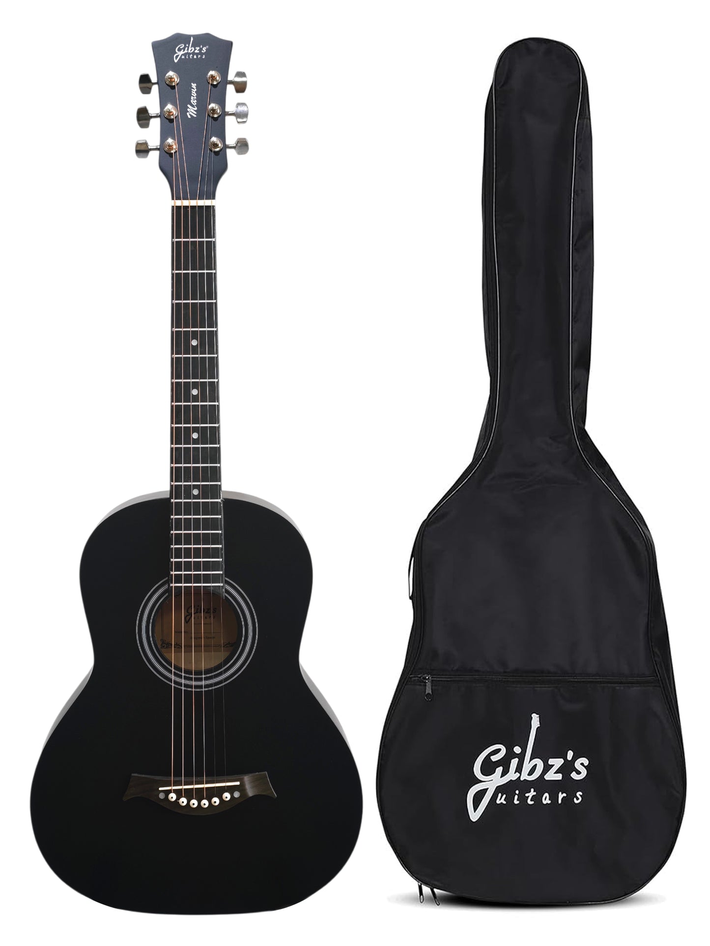 Gibz's Marvin Series 36-Inch Dreadnought Acoustic Guitar with Pickup & Bag (G 236D BK)
