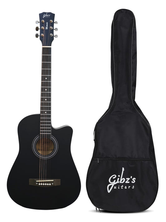 Gibz's Marvin Series 38-Inch Matte Acoustic Guitar with Truss Rod Pick Up & Bag (G 238C BK)