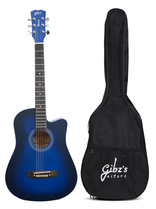 Gibz's Marvin Series 38-Inch Matte Acoustic Guitar with Truss Rod Pick Up & Bag (G 238C BL)