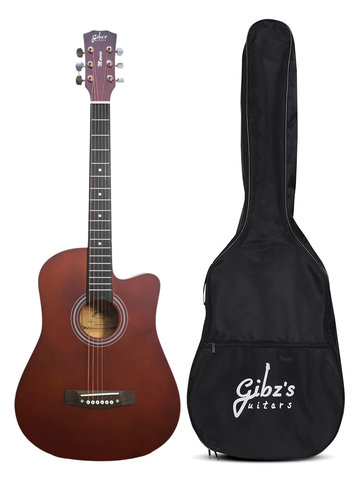 Gibz's Marvin Series 38-Inch Matte Acoustic Guitar with Truss Rod Pick Up & Bag (G 238C CF)