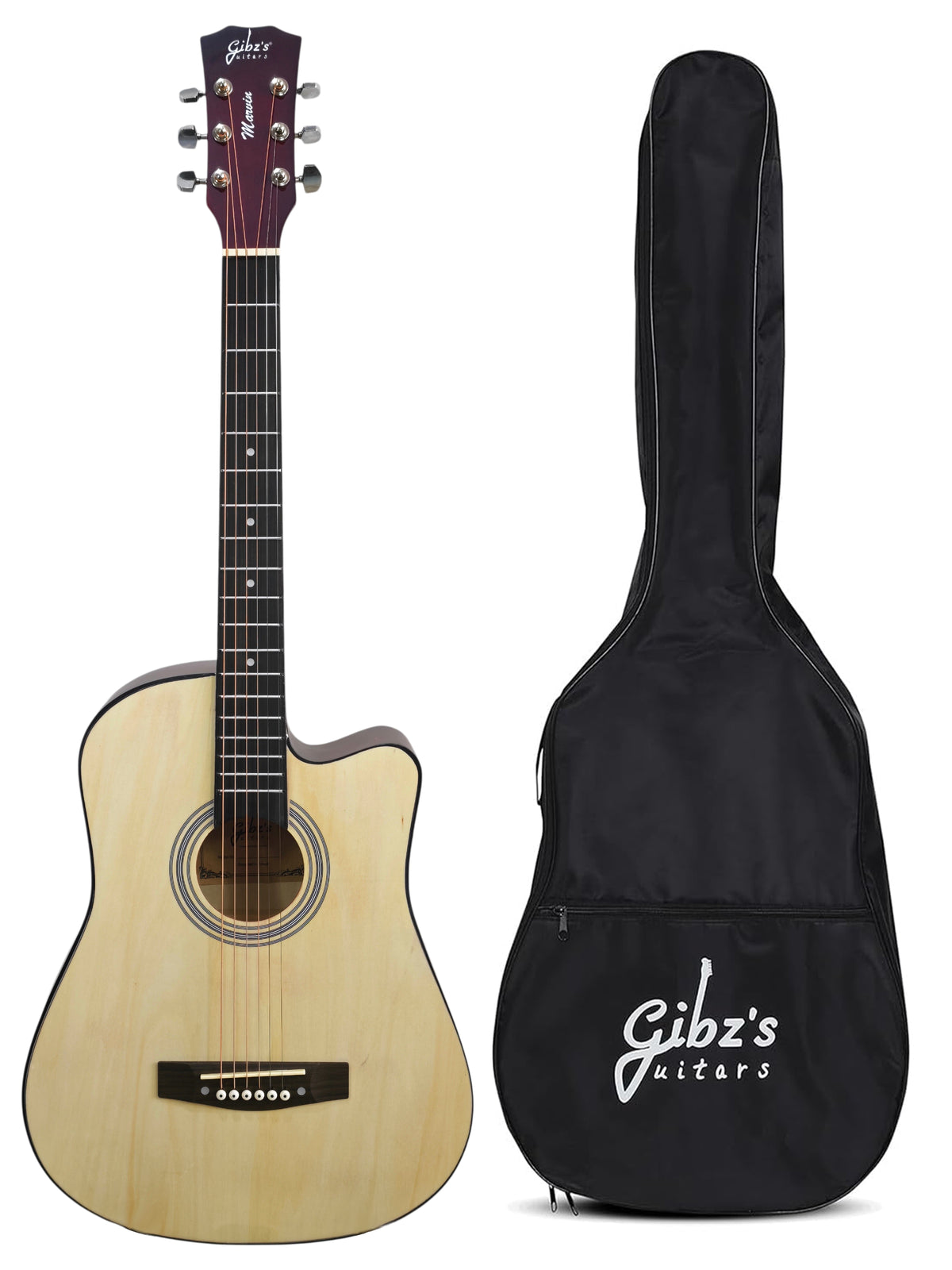 Gibz's Marvin Series 38-Inch Matte Acoustic Guitar with Truss Rod Pick Up & Bag (G 238C NT)