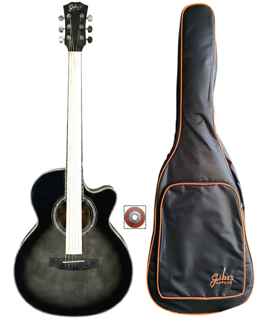 Gibz's Guitars G-39 Glossy Acoustic Guitar – Black | 39" Cutaway with Truss Rod, Pickup & Padded Bag (TBKS)