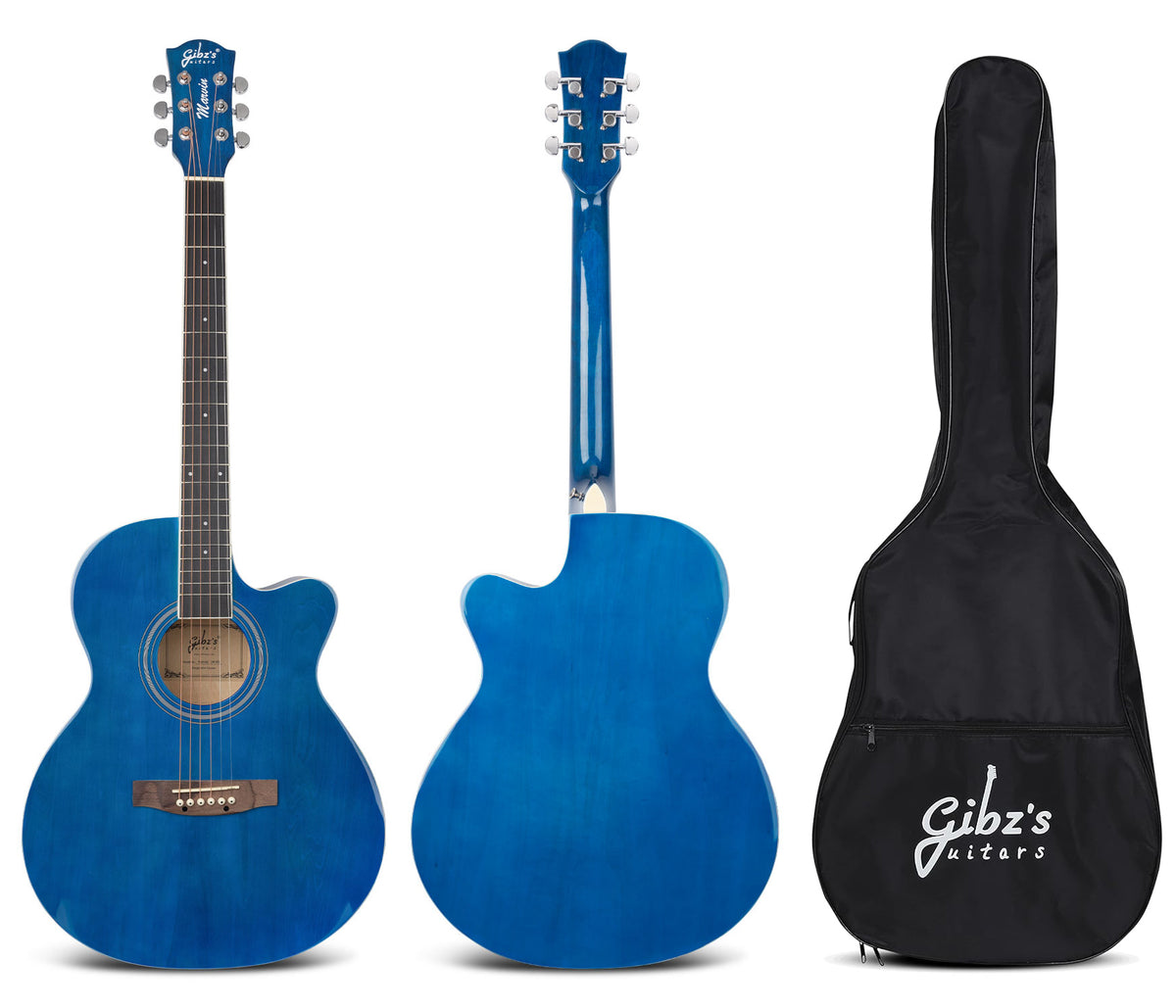 Gibz's Guitars Marvin 40" Full-Size Brown Acoustic Guitar Premium Cutaway Body High-Gloss Finish Bronze-Coated Strings Adjustable Truss Rod Die-Cast Tuning Keys Rosewood Bridge Ideal for Beginners, Students & Adults – GM 40 BL