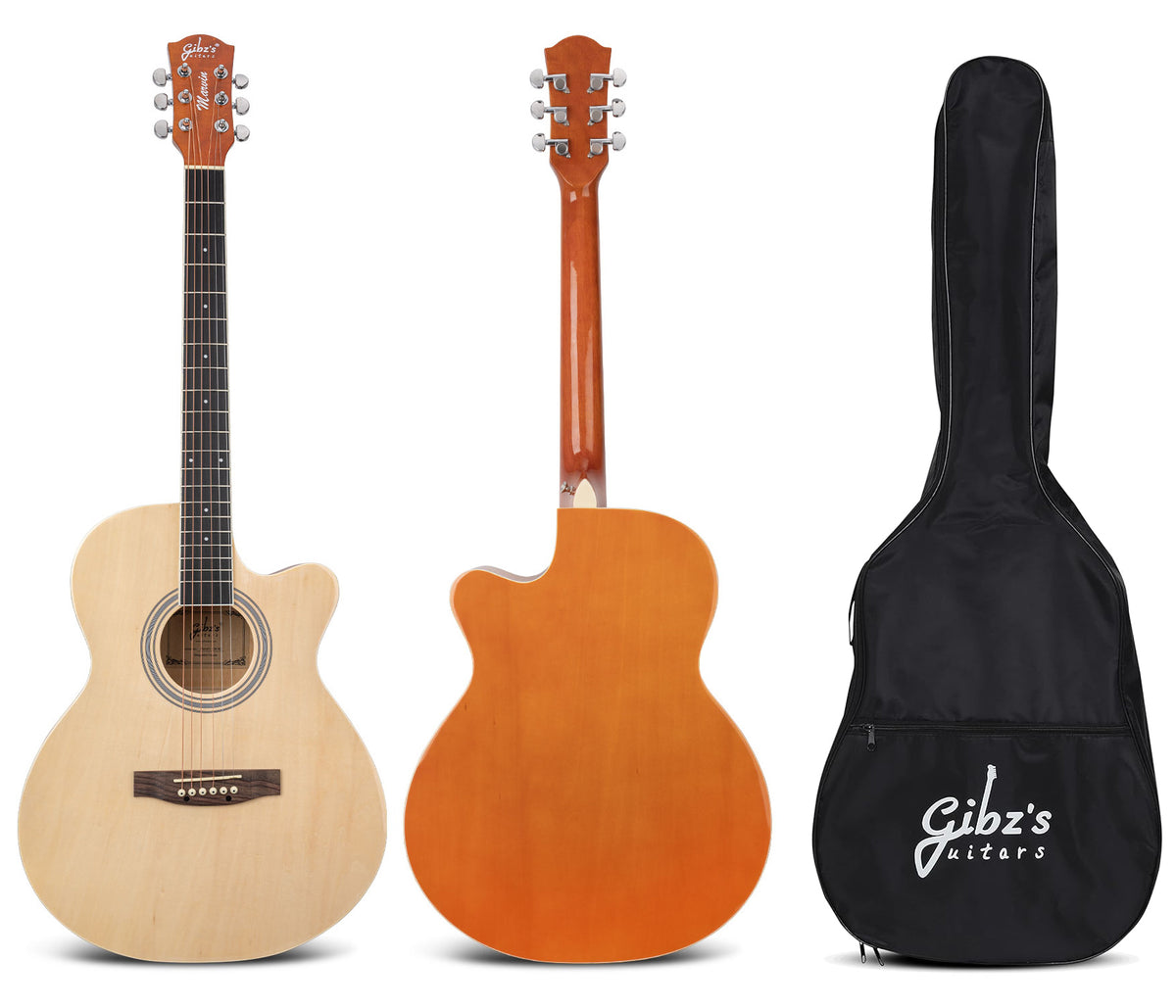 Gibz's Guitars Marvin 40" Full-Size Brown Acoustic Guitar Premium Cutaway Body High-Gloss Finish Bronze-Coated Strings Adjustable Truss Rod Die-Cast Tuning Keys Rosewood Bridge Ideal for Beginners, Students & Adults – GM 40 NT