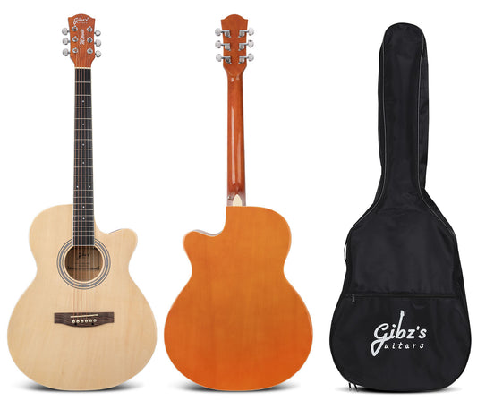 Gibz's Guitars Marvin 40" Full-Size Brown Acoustic Guitar Premium Cutaway Body High-Gloss Finish Bronze-Coated Strings Adjustable Truss Rod Die-Cast Tuning Keys Rosewood Bridge Ideal for Beginners, Students & Adults – GM 40 NT