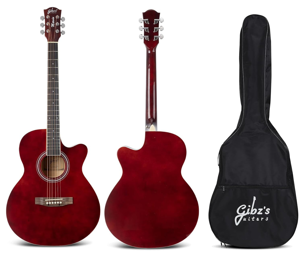 Gibz's Guitars Marvin 40" Full-Size Brown Acoustic Guitar Premium Cutaway Body High-Gloss Finish Bronze-Coated Strings Adjustable Truss Rod Die-Cast Tuning Keys Rosewood Bridge Ideal for Beginners, Students & Adults – GM 40 BR