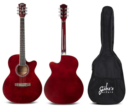 Gibz's Guitars Marvin 40" Full-Size Brown Acoustic Guitar Premium Cutaway Body High-Gloss Finish Bronze-Coated Strings Adjustable Truss Rod Die-Cast Tuning Keys Rosewood Bridge Ideal for Beginners, Students & Adults – GM 40 BR