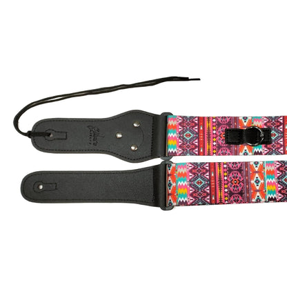 “Front view of Gibz’s GS004 guitar strap showing its printed polyester pattern