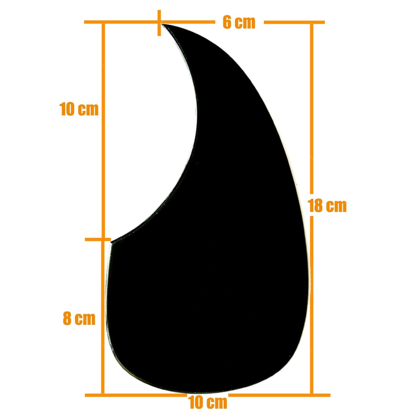 Black crescent moon shape with measurements in centimeters on a white background