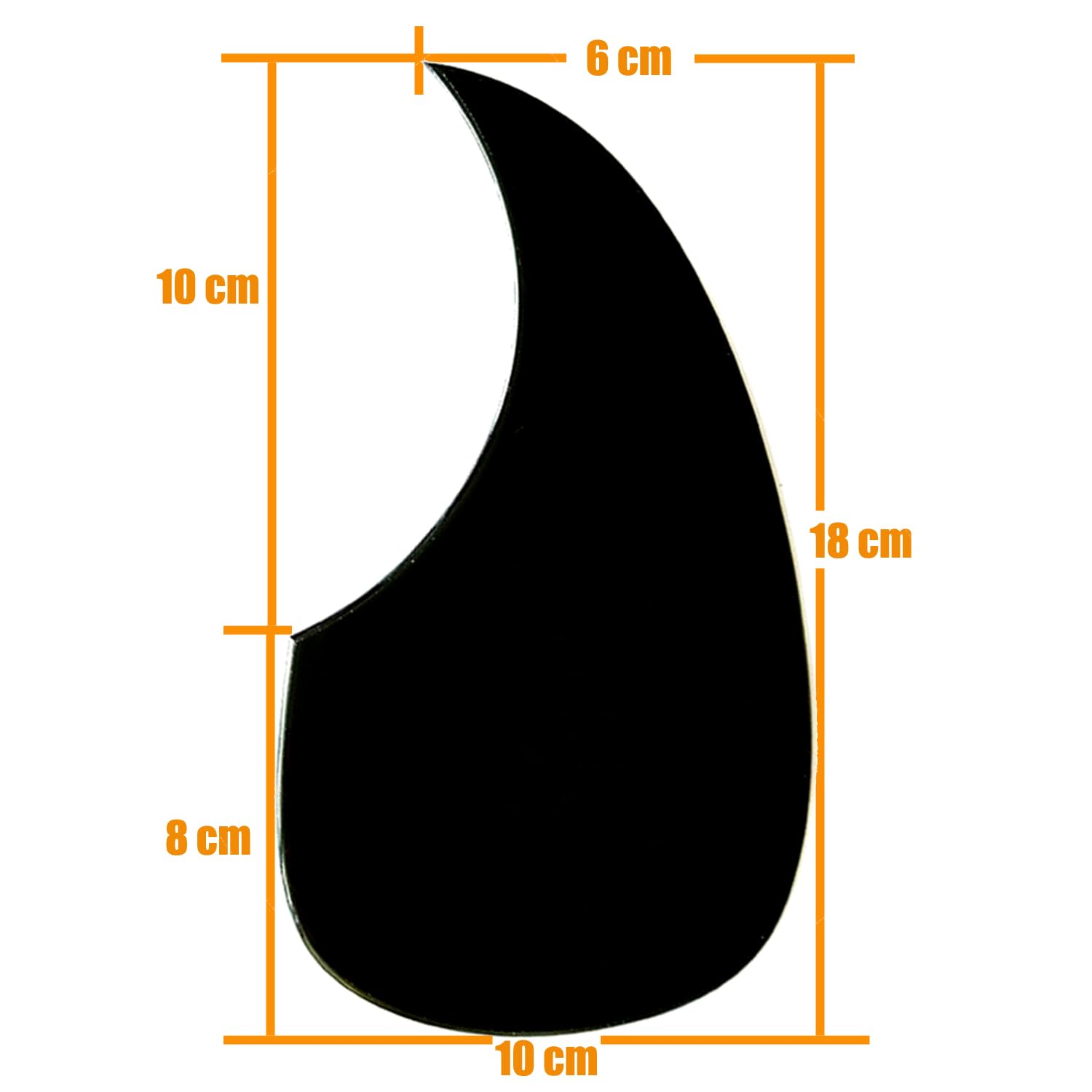 Black crescent moon shape with measurements in centimeters on a white background