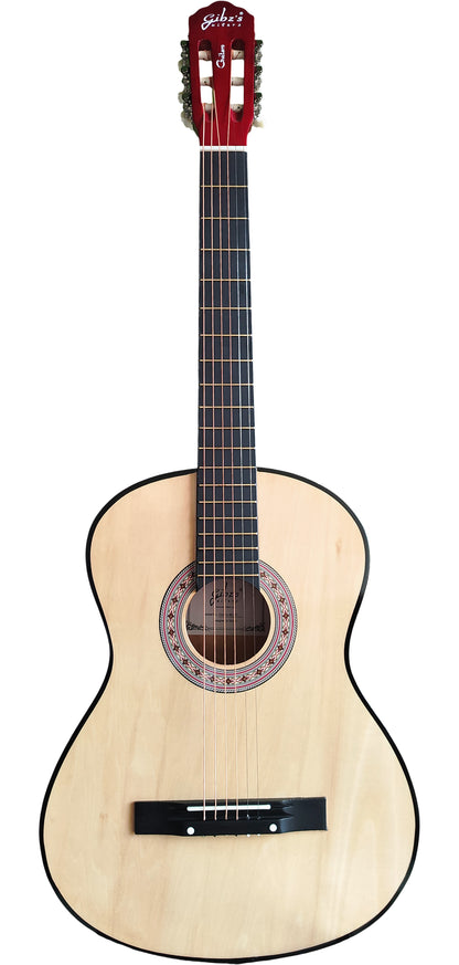 Gibz’s Guitaro GG 39 NT 39-Inch Classical Acoustic Guitar – Full-Size Basswood Body, Wooden Fretboard & Bridge, Metal Strings, Open-Head Metal Tuning Machines – Rich Tone, Comfortable Playability, Ideal for Beginners & Intermediate Players