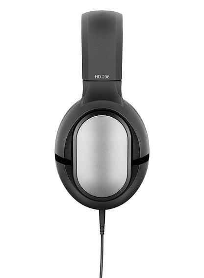 Black headphones with 'HD 206' label on a white background