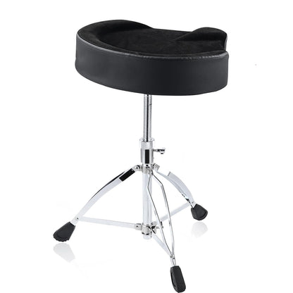 Black drum stool with chrome base on a white background