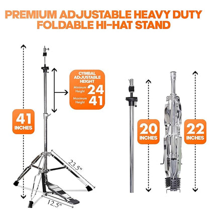 “Adjustable precision screw dial on hi-hat stand shaft”