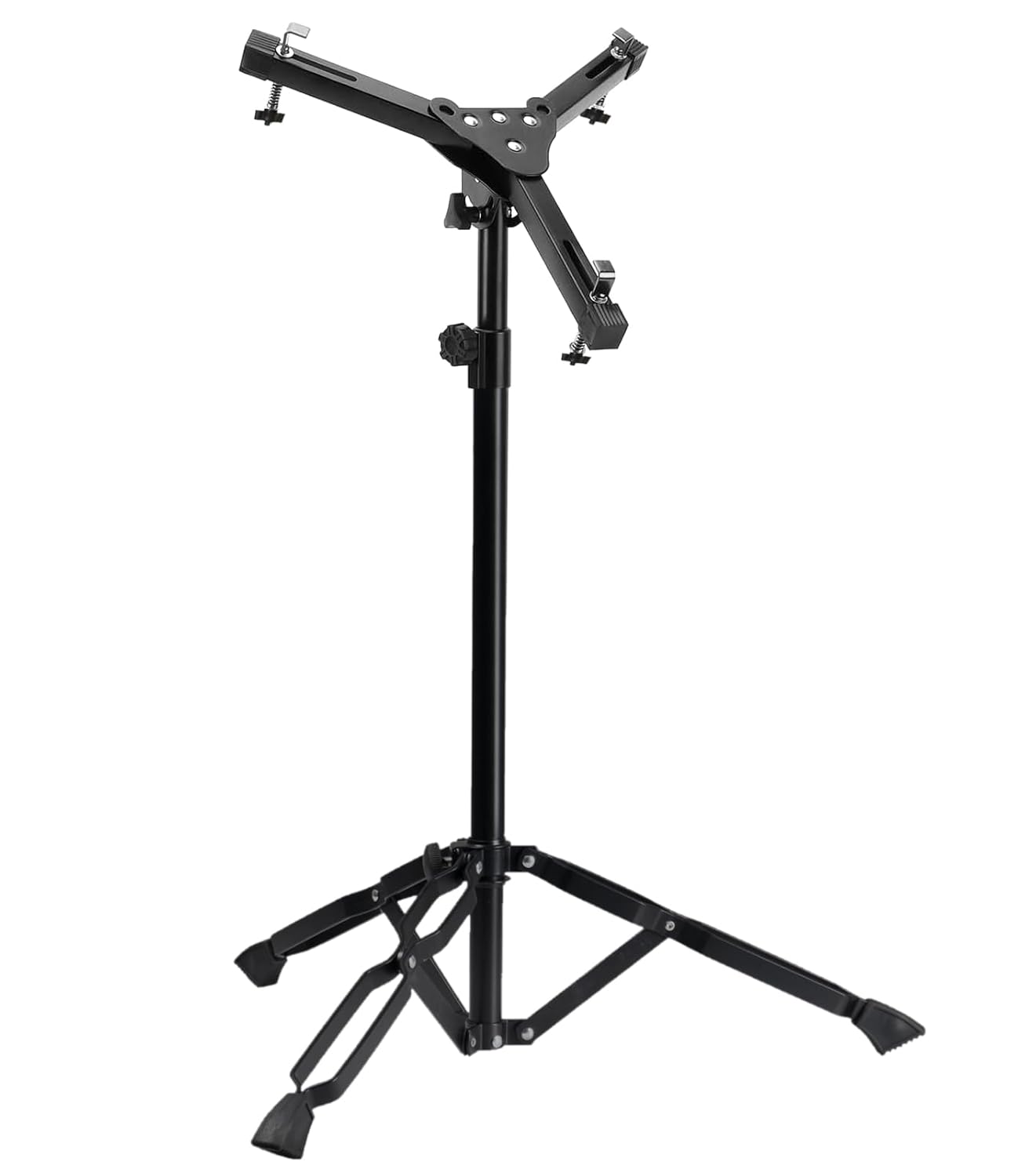 Black adjustable music stand on a white background