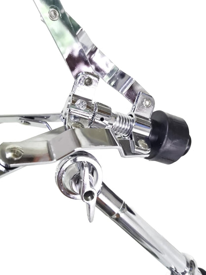 Close-up of a metal tripod head on a white background