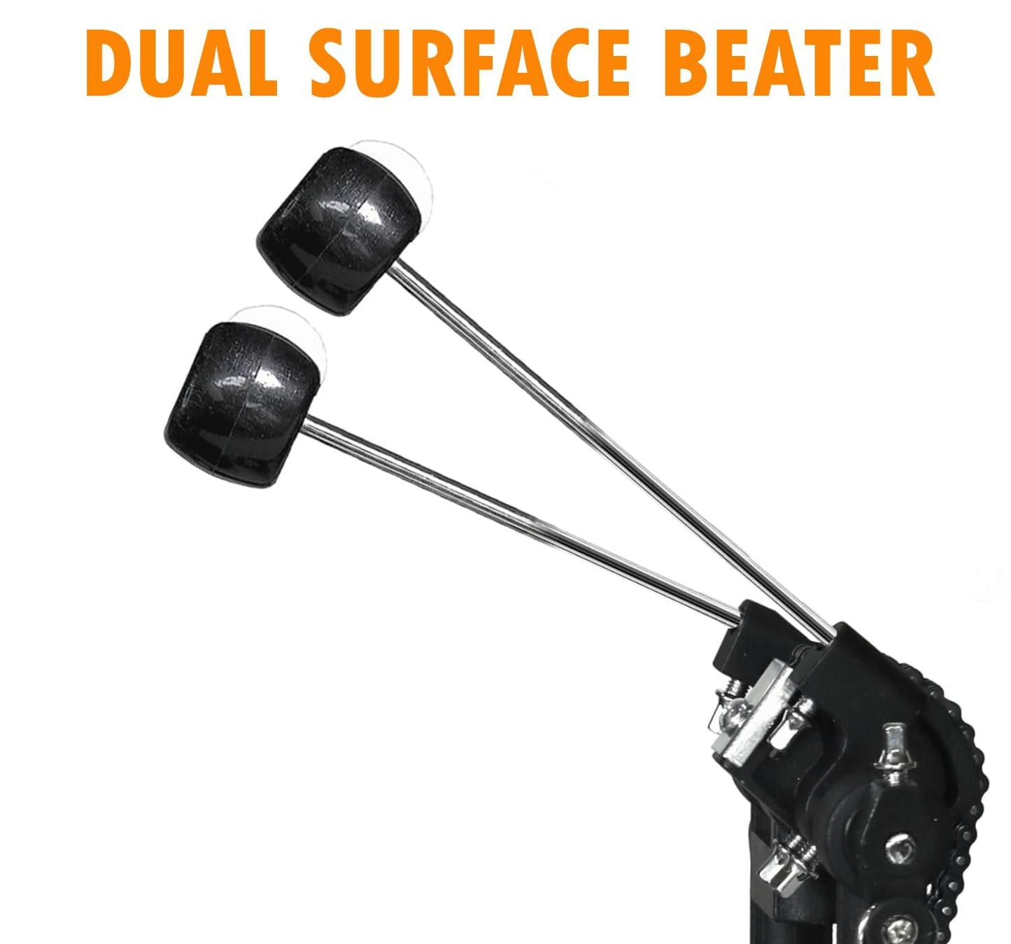 Dual bass drum pedal with felt beaters and adjustable springs