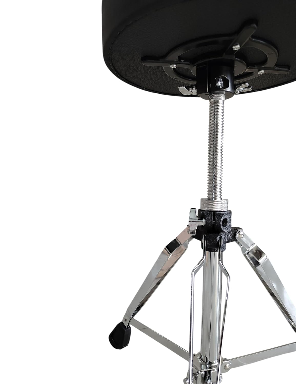 Black drum throne with adjustable height mechanism on a white background