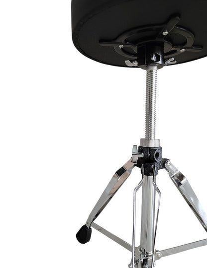 Black drum throne with adjustable height mechanism on a white background