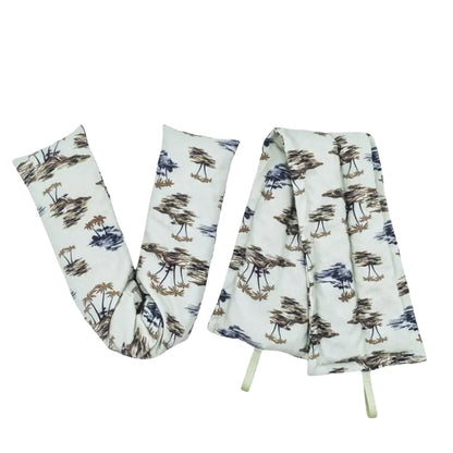 Set of three fabric swatches with nature-themed patterns on a white background