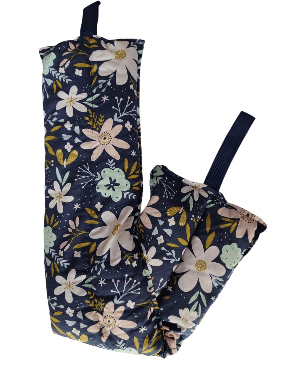 Floral-patterned oven mitts on a white background