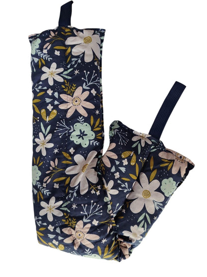 Floral-patterned oven mitts on a white background