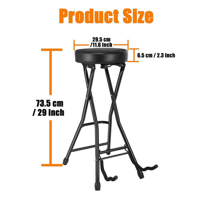 Black bar stool with measurements on a white background